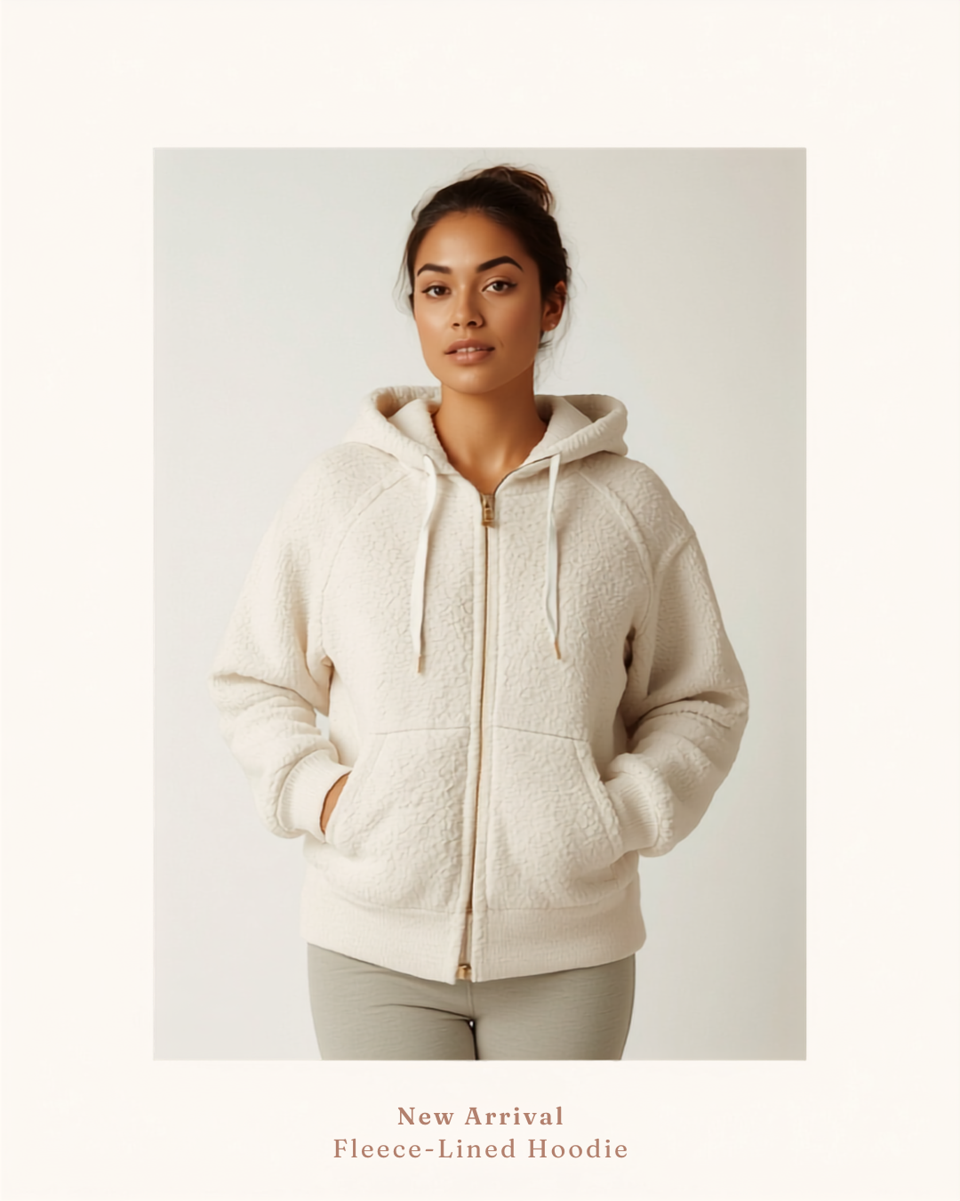 Bloom & Blush branded promo graphic for Fleece-Lined Zip-Up Hoodie