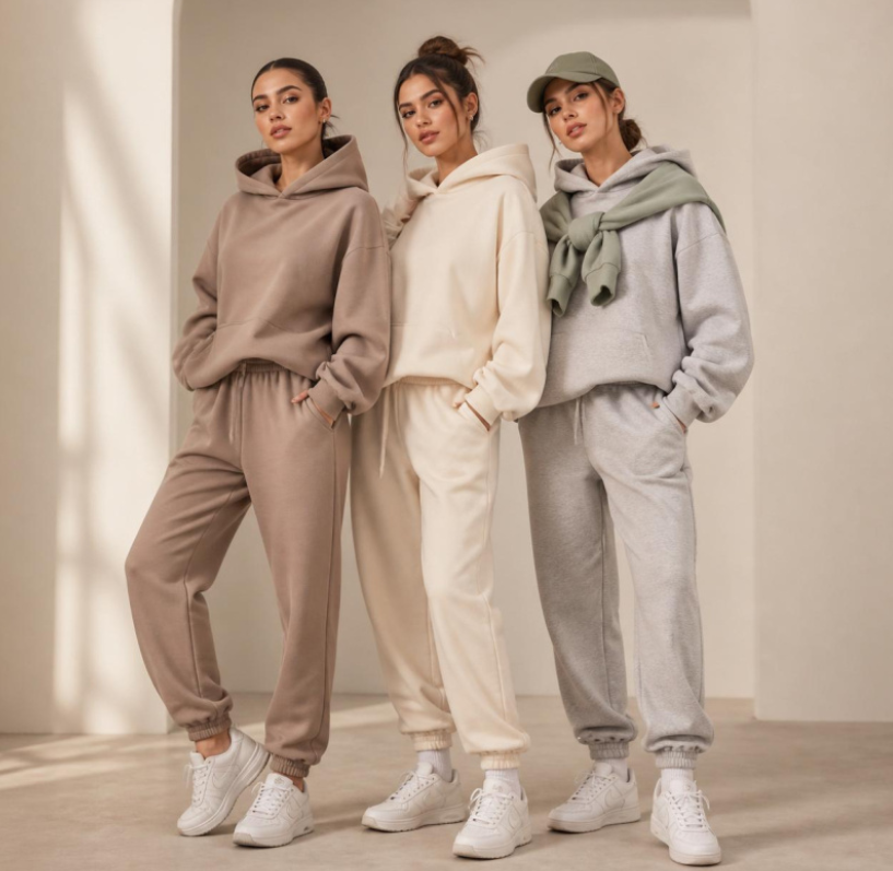Women's Cozy Hoodie Tracksuit Set – Warm Two-Piece Sweatshirt & Jogger