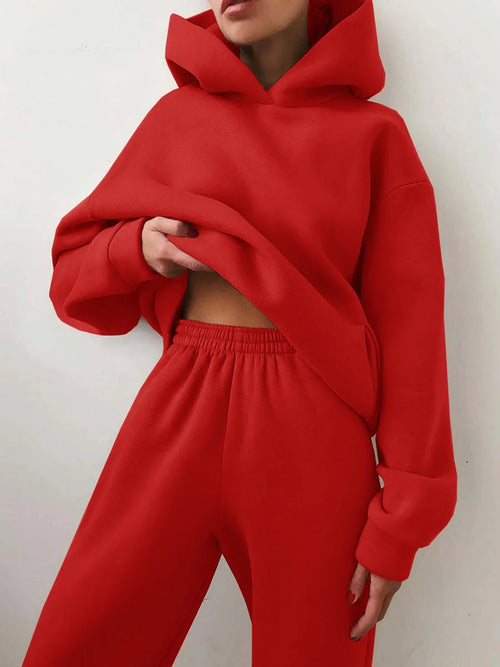Women's Cozy Hoodie Tracksuit Set – Warm Two-Piece Sweatshirt & Jogger