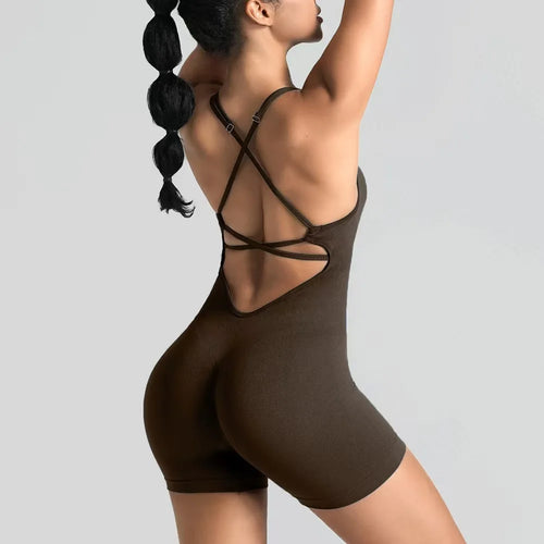 Women's Slim-Fit Shorts Jumpsuit Seamless Back Workout