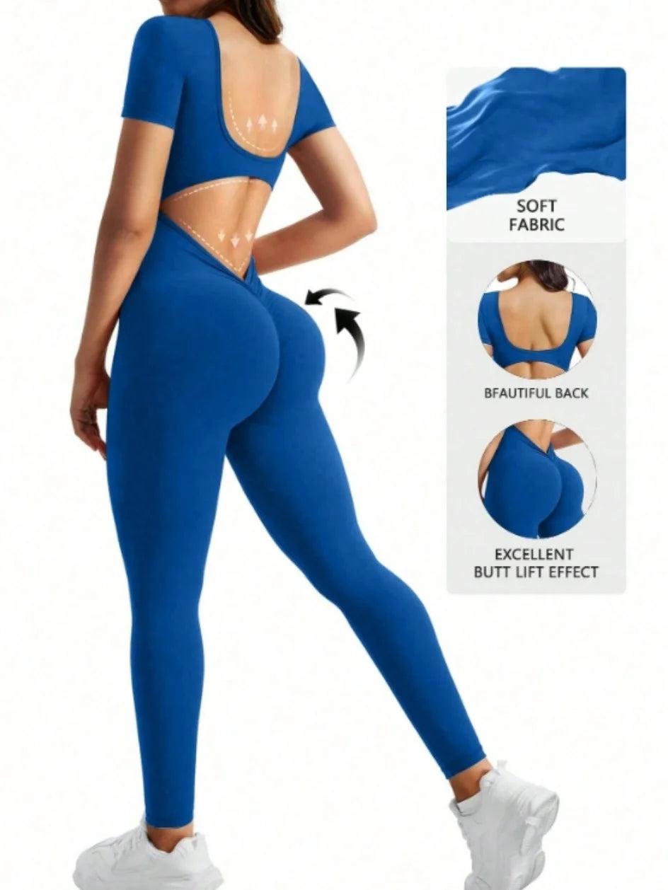 One piece seamless spandex U-neck short sleeved bodysuit