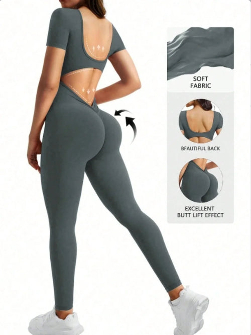 One piece seamless spandex U-neck short sleeved bodysuit