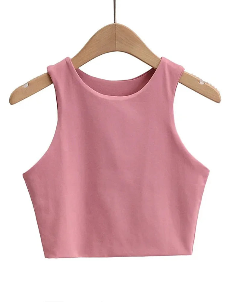 Women's Sleeveless Slim Tank Top – O-Neck Double-Layer Nylon Cami