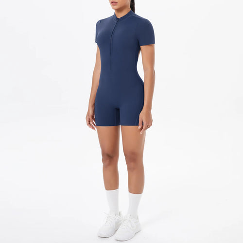 Hollow Out Backless Short Sleeved Zipper Jumpsuit for Woman Jumpsuit