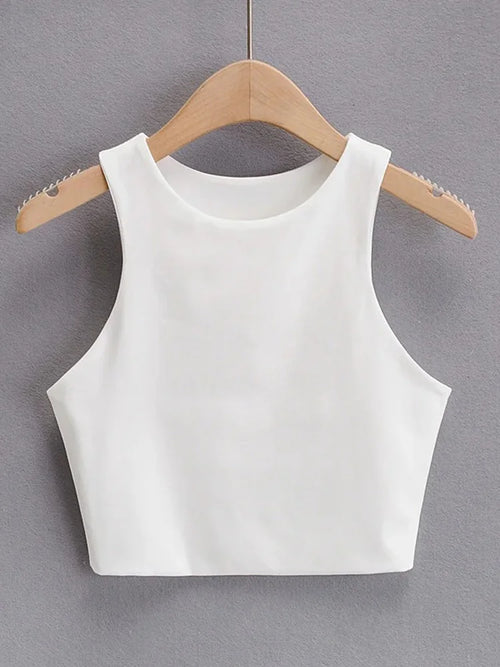 Women's Sleeveless Slim Tank Top – O-Neck Double-Layer Nylon Cami