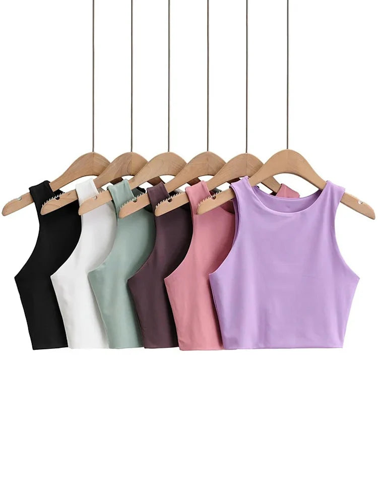 Women's Sleeveless Slim Tank Top – O-Neck Double-Layer Nylon Cami