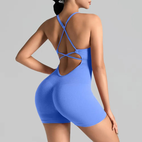 Women's Slim-Fit Shorts Jumpsuit Seamless Back Workout