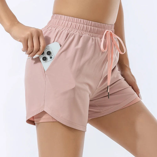 Loose sports shorts women's high-waisted double-layer anti-slip yoga