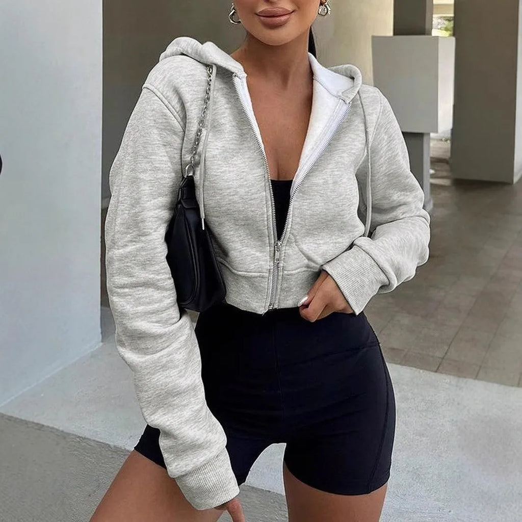 Women's Long-Sleeve Hooded Zip-Up Jacket – Cozy Autumn & Winter Outerwear