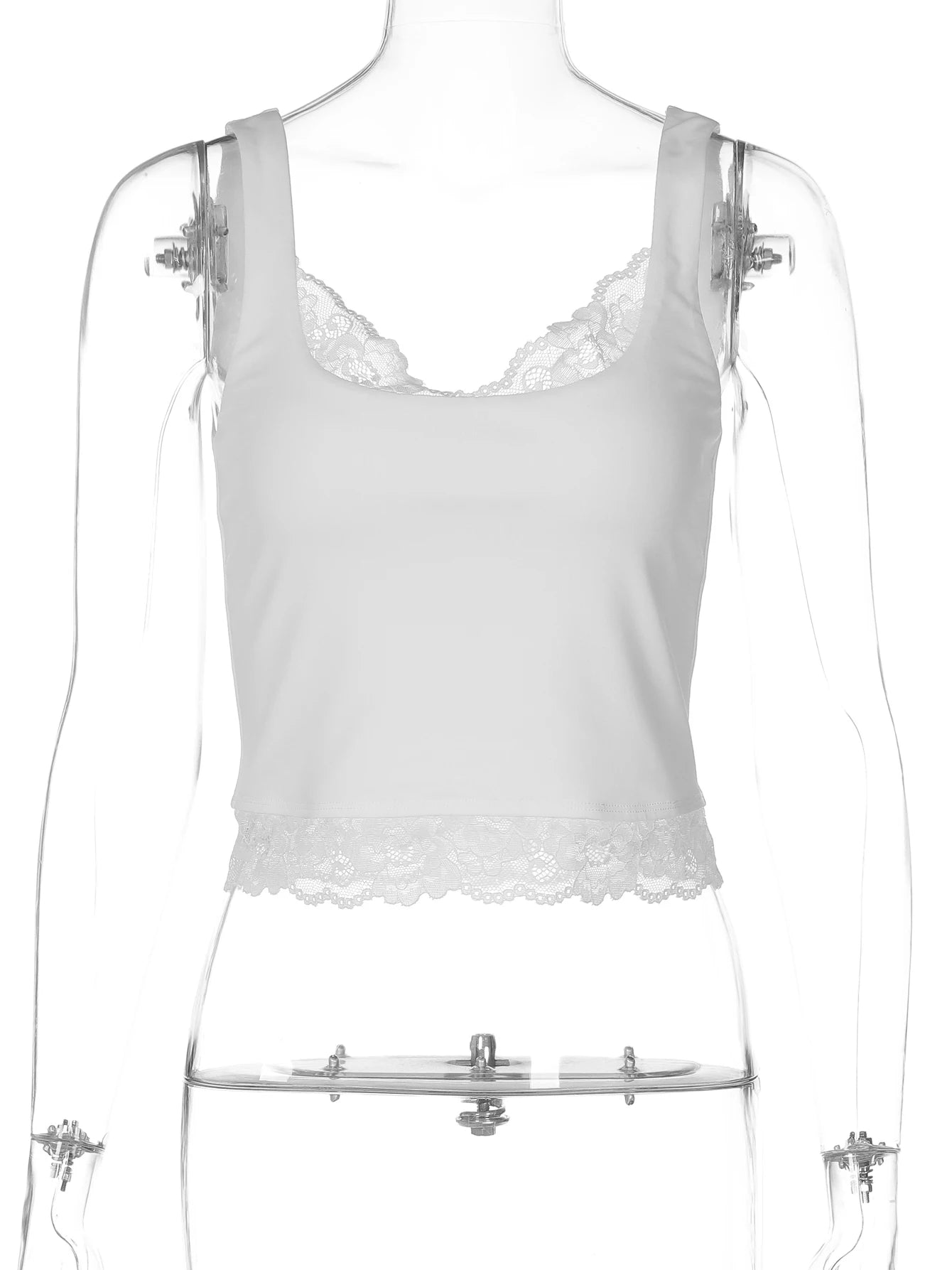 Square Neck Backless Lace Ruffle Tank Top – Elegant Slim Fit Cami