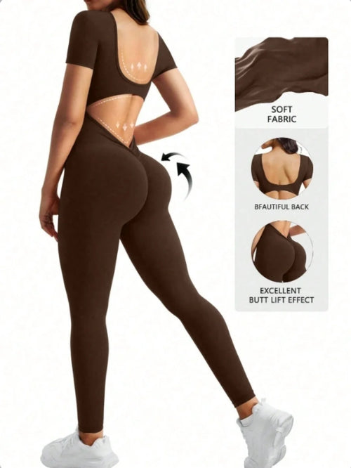 One piece seamless spandex U-neck short sleeved bodysuit
