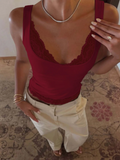 Square Neck Backless Lace Ruffle Tank Top – Elegant Slim Fit Cami