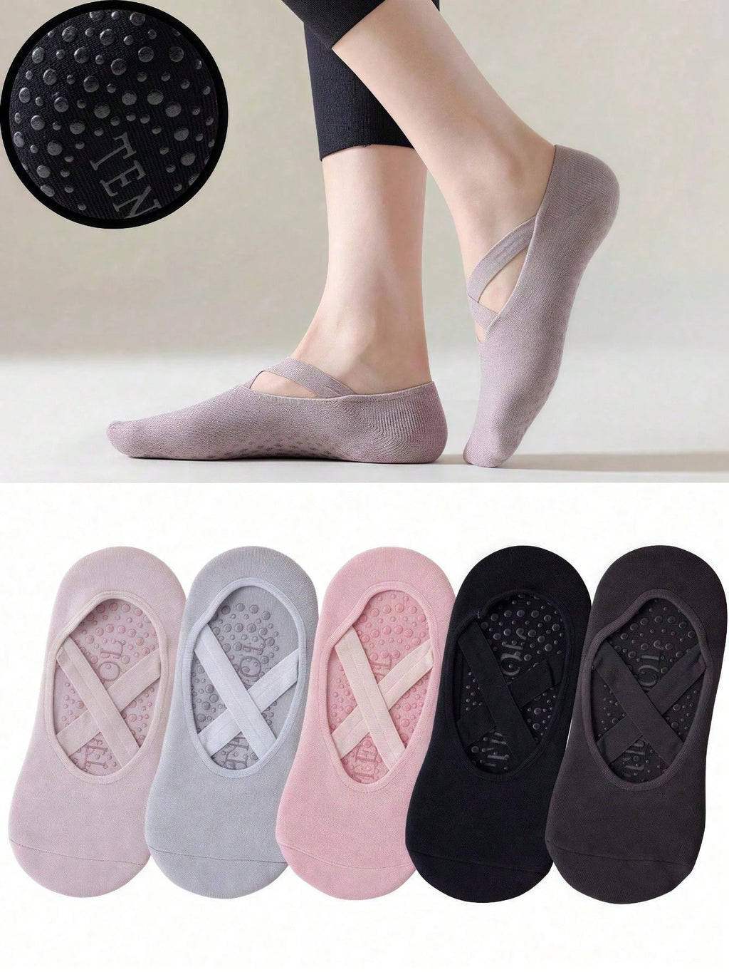 Grip & Go Yoga Socks – Anti-Slip Pilates & Fitness Socks, Set of 1-5