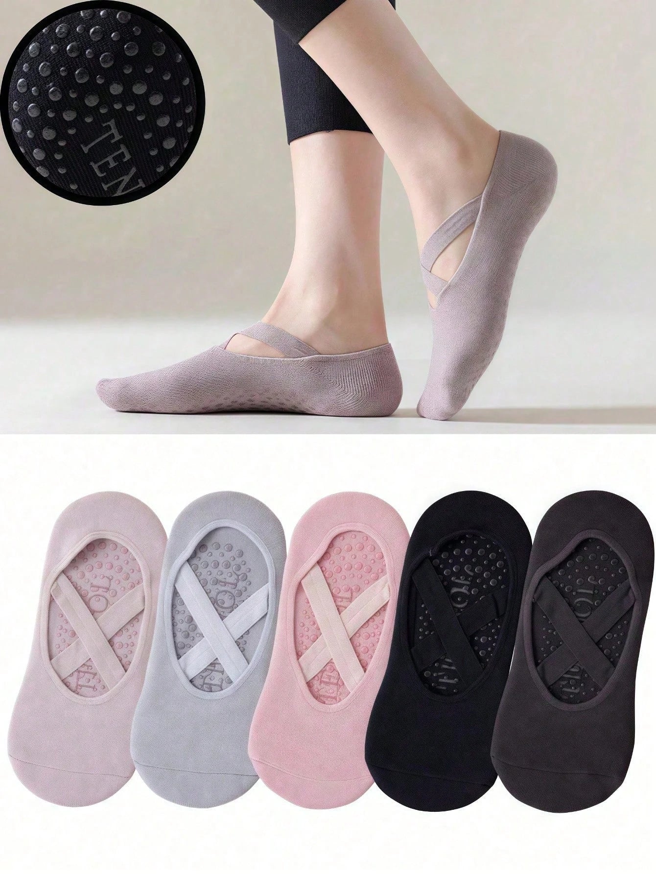 Grip & Go Yoga Socks – Anti-Slip Pilates & Fitness Socks, Set of 1-5
