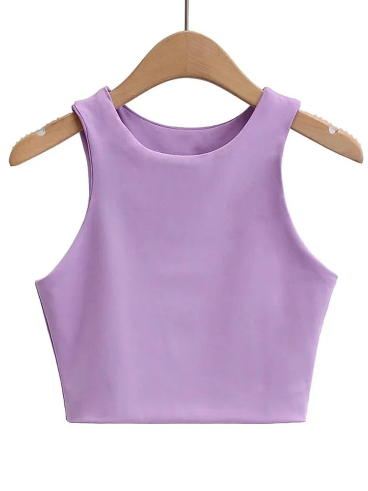 Women's Sleeveless Slim Tank Top – O-Neck Double-Layer Nylon Cami