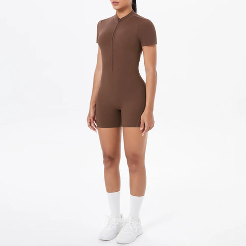 Hollow Out Backless Short Sleeved Zipper Jumpsuit for Woman Jumpsuit