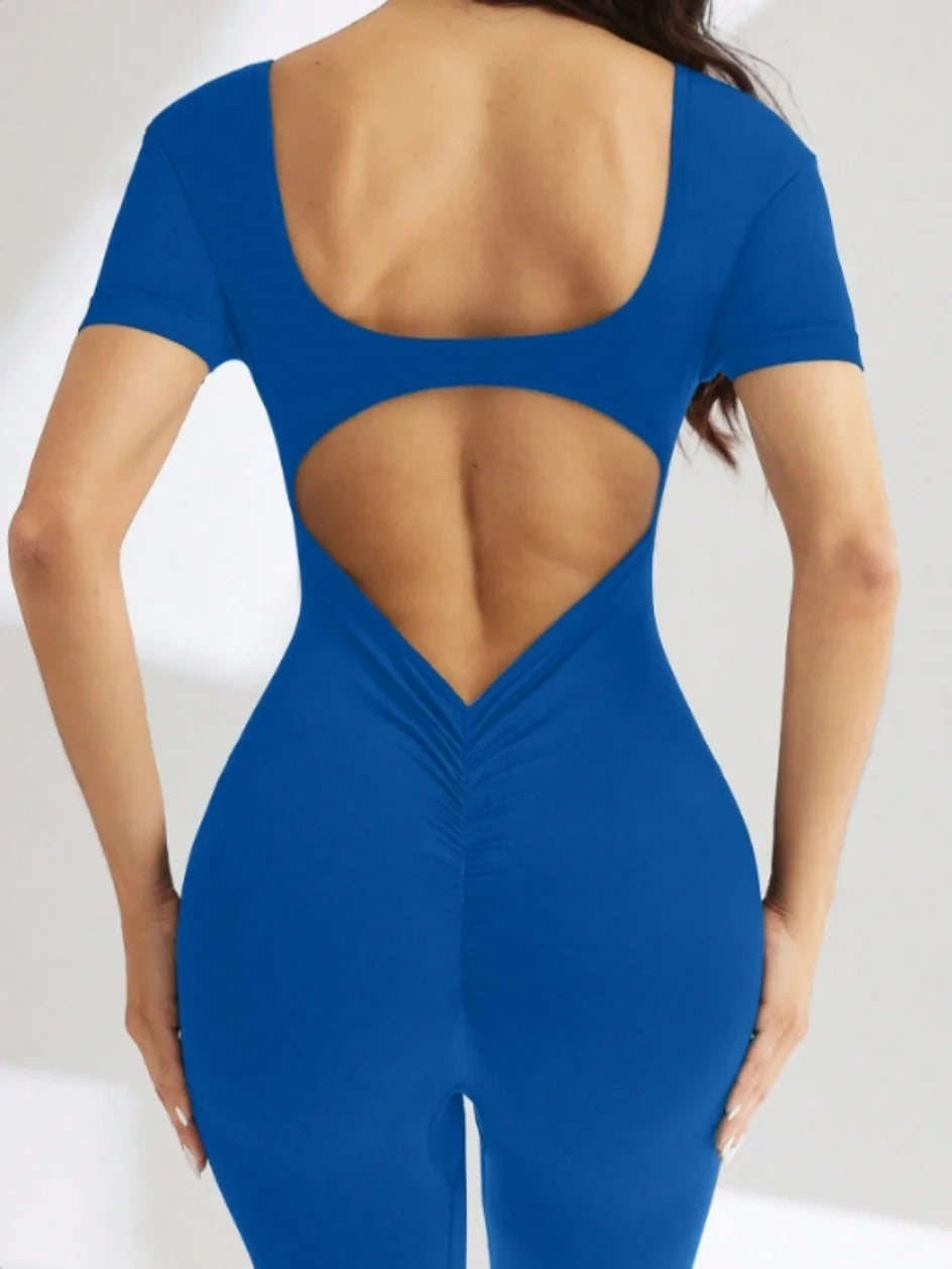 One piece seamless spandex U-neck short sleeved bodysuit