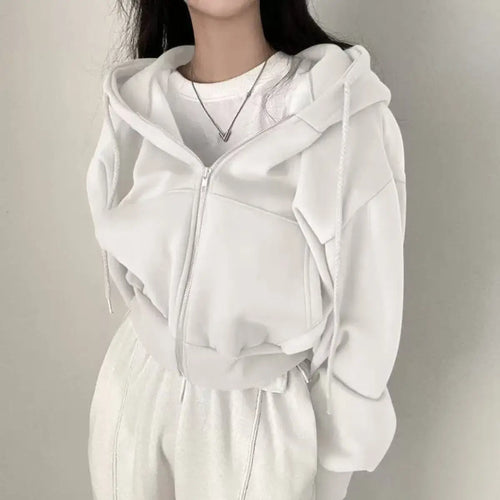 Women's Fleece-Lined Zip-Up Hoodie – Cozy Loose Fit Long Sweatshirt