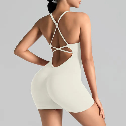 Women's Slim-Fit Shorts Jumpsuit Seamless Back Workout