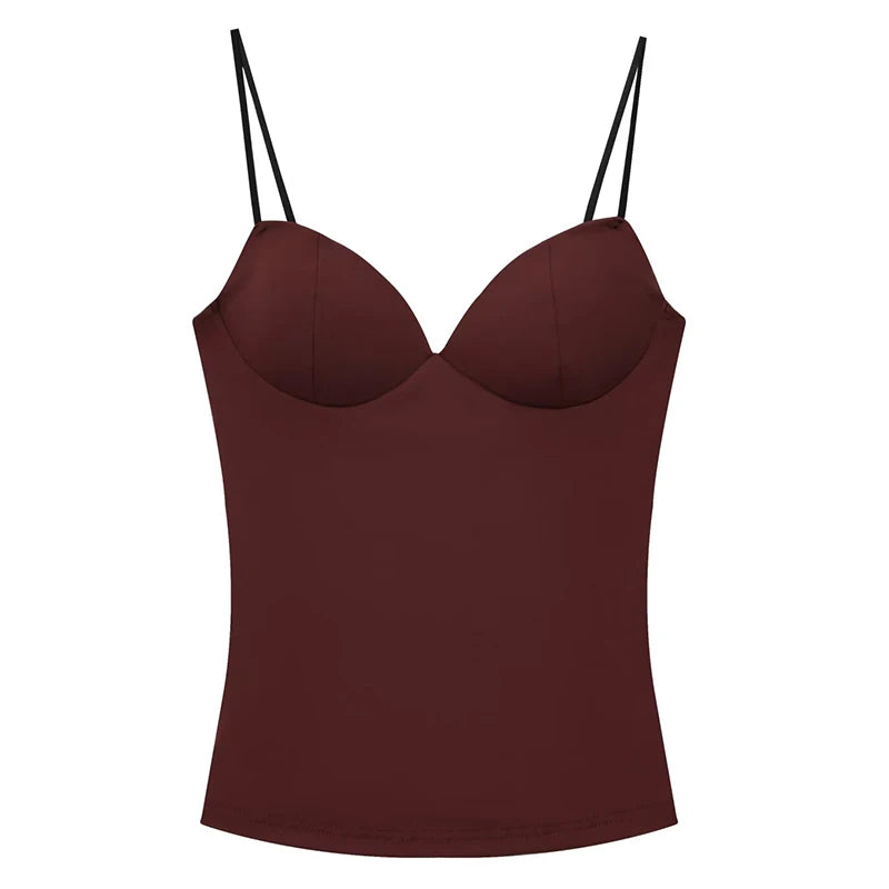 Sleeveless Corset Crop Top – Slim Fit Boned Cami in Black & Brown