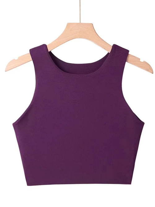 Women's Sleeveless Slim Tank Top – O-Neck Double-Layer Nylon Cami