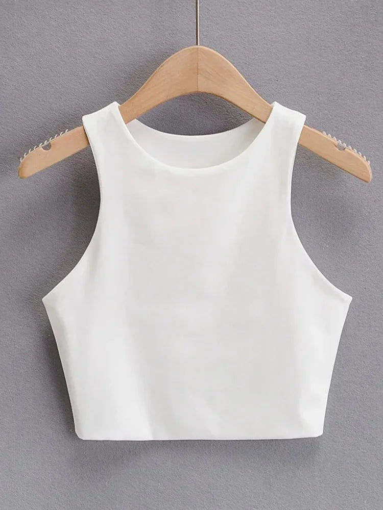 Women's Sleeveless Slim Tank Top – O-Neck Double-Layer Nylon Cami