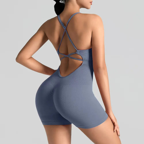 Women's Slim-Fit Shorts Jumpsuit Seamless Back Workout
