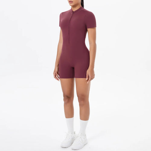 Hollow Out Backless Short Sleeved Zipper Jumpsuit for Woman Jumpsuit
