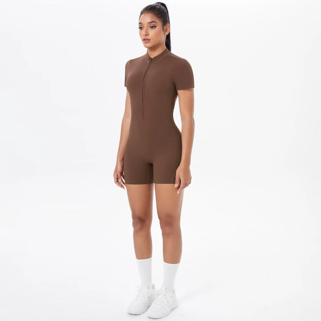 Hollow Out Backless Short Sleeved Zipper Jumpsuit for Woman Jumpsuit