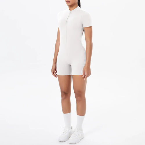 Hollow Out Backless Short Sleeved Zipper Jumpsuit for Woman Jumpsuit