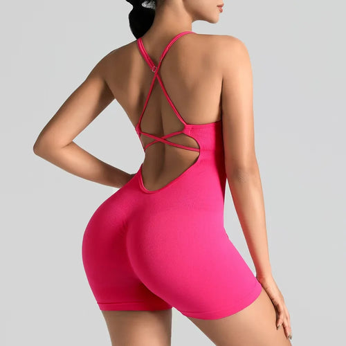 Women's Slim-Fit Shorts Jumpsuit Seamless Back Workout