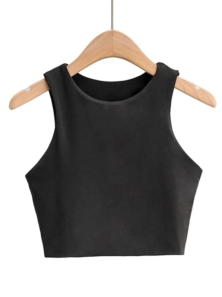 Women's Sleeveless Slim Tank Top – O-Neck Double-Layer Nylon Cami