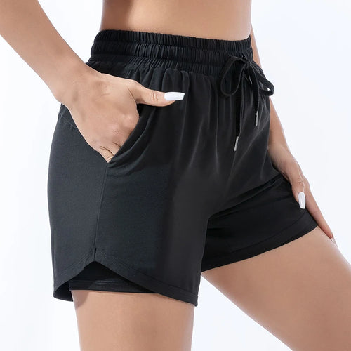 Loose sports shorts women's high-waisted double-layer anti-slip yoga