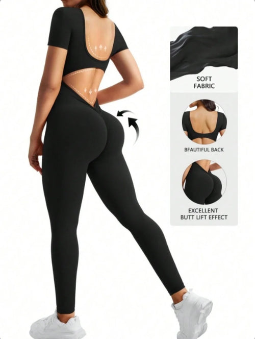 One piece seamless spandex U-neck short sleeved bodysuit