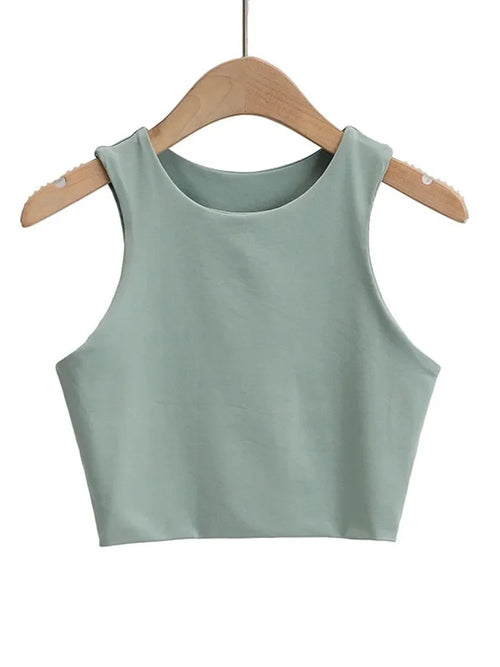 Women's Sleeveless Slim Tank Top – O-Neck Double-Layer Nylon Cami