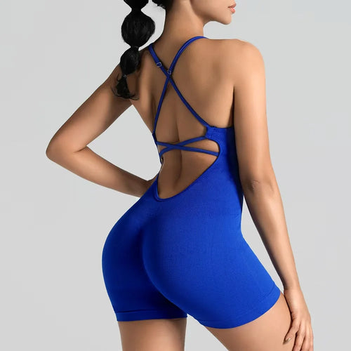 Women's Slim-Fit Shorts Jumpsuit Seamless Back Workout