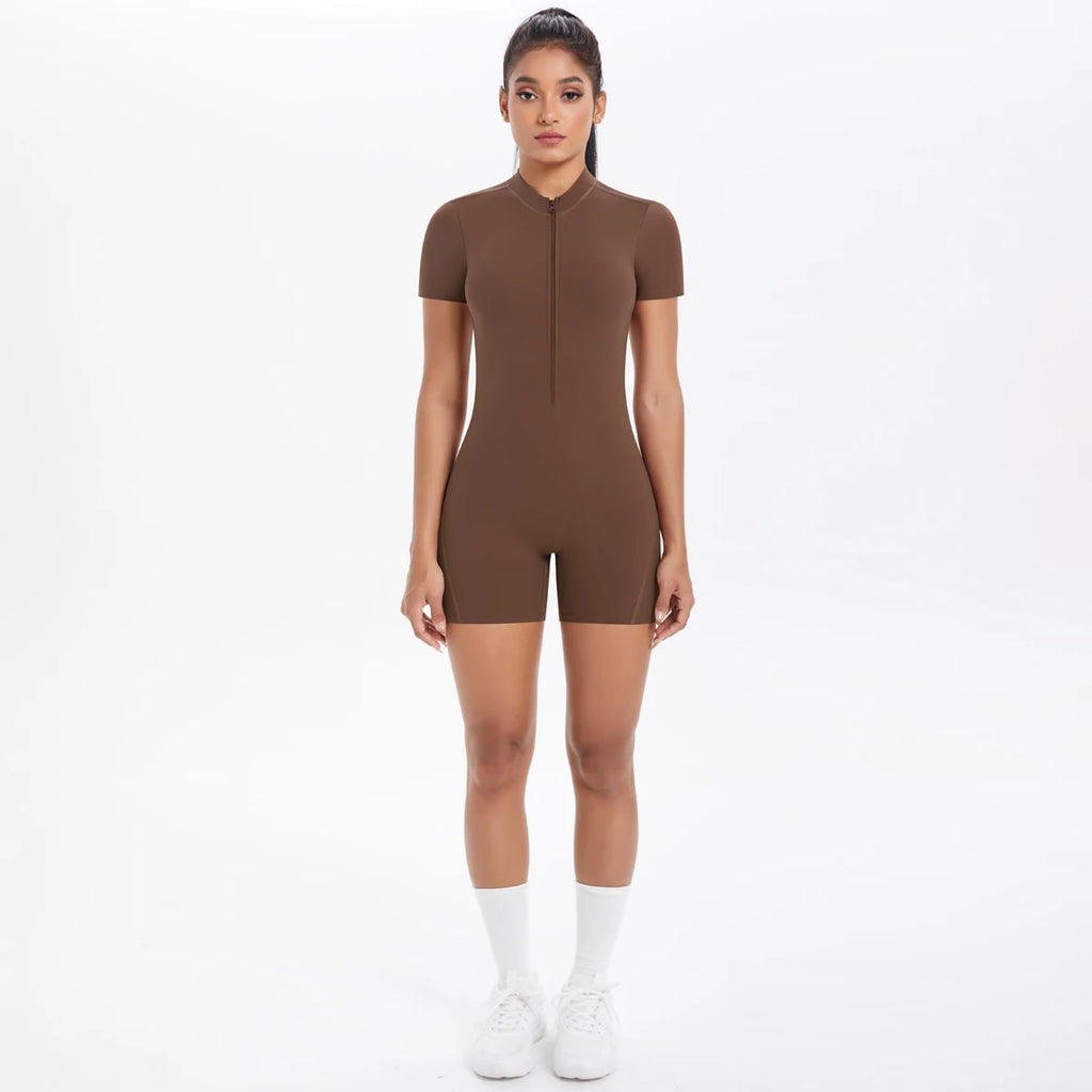 Hollow Out Backless Short Sleeved Zipper Jumpsuit for Woman Jumpsuit