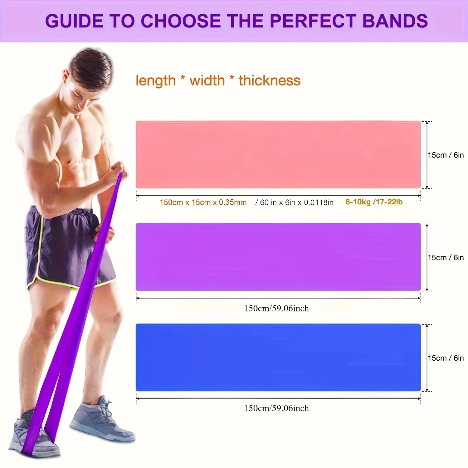 3pcs Resistance Bands for Men and Women - Elastic Exercise Straps with